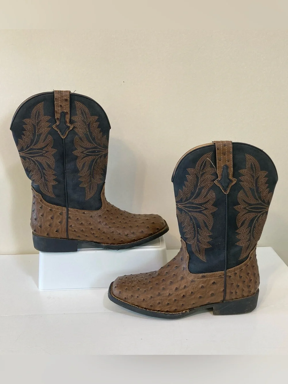 Roper Youth Sz 6 Western Cowboy Boots Black Brown Ostrich
